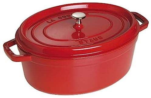 STAUB Cocotte en Fonte Émaillée avec Couvercle, Tous feux dont induction, 6 à 7 personnes, Ovale, 33 cm, 6,70 L, 8,2 kg, Cerise