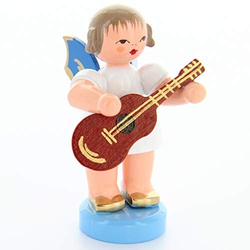 Engel stehend mit Gitarre, blaue Flügel