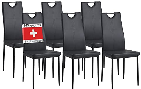 ALBATROS Esszimmerstühle 6er Set Salerno, Schwarz - Edles Italienisches Design, Kunstleder-Bezug, bequemer Polsterstuhl - Moderner Küchenstuhl, Stuhl Esszimmer oder Esstisch Stuhl