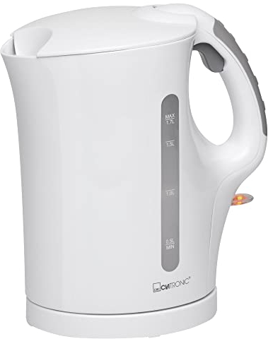Clatronic WK 3462 Hervidor de agua eléctrico compacto con apagado automático, inalámbrico, filtro de cal extraible, 900 W, 1000 milliliters, Plástico, Blanco