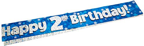 OakTree 9ft Banner Happy 2nd Birthday Blue holographic