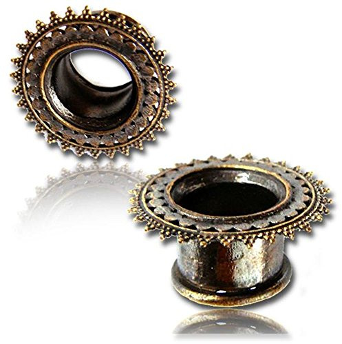 Chic-Net Brass Tunnel Antique Finish Kreise Spitzen Gold nickelfrei Plug Organic Messing Expander 10 mm