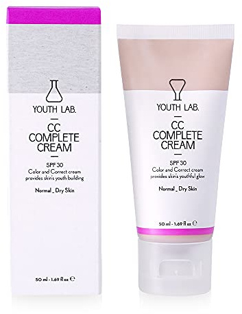 Youth Lab. CC Complete Cream. Crema Multifuncional con Color. Cubre Imperfecciones e Hidrata. Protege los rayos UV SPF 30. Para Pieles Normales o Secas. Contenido 50 ml.
