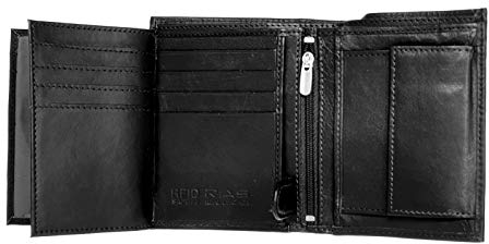 RAS WALLETS Mens RFID Blocking Soft Leather Trifold Purse Credit Card Holder Id Window and Coin Pouch 503 (Black)