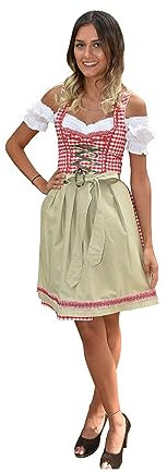 Golden Trachten Dirndl 510GT Ensemble Robe de Costume Traditionnel Rouge/Blanc à Carreaux - Rouge - 42