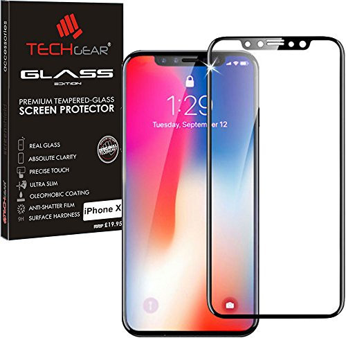 TECHGEAR Screen Protector for iPhone XS/iPhone X, 3D GLASS Edition Screen Adhesion & Coverage Tempered Glass Screen Protector Guard Cover Compatible with Apple iPhone XS/X [Precision Touch]