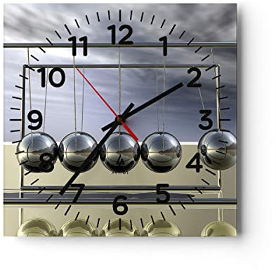 Modern Wanduhr Chrom Kugeln Wissenschaft 40x40cm Quadrat Groß Wand Uhr Glas Analog Zimmeruhren Küche Büro Wohnzimmer Glasuhr Wall Clock Dekoration Design Wanddekoration Küchenuhr C4AC40x40-0252