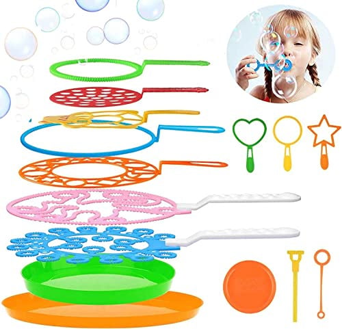 B bangcool Bubble Wands Set - Big Bubbles Wand Funny Bubbles Maker with Tray, Nice for Outdoor Playtime & Birthday Party & Games, Suitable for All Age People
