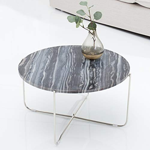 cagü Design Couchtisch FLORENTIN Grau aus Marmor mit Silber Gestell 62cm