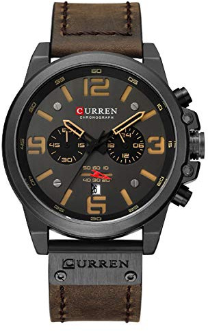 CURREN Chronograph Mode Trend Multifunktions Wasserdichte Quarzuhr Lederband Militär Uhr, Kaffee, Luxus