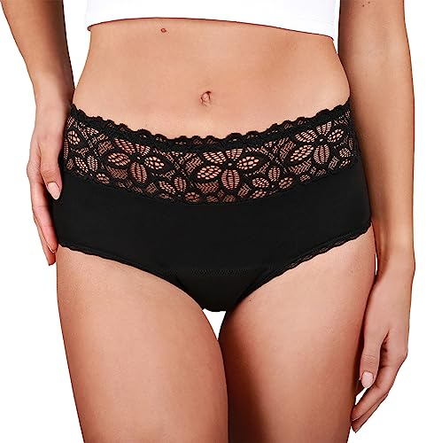 Taynie Deluxe Periodenunterwäsche aus Bio-Baumwolle - Periodenwäsche - Menstruationsunterwäsche - ersetzt 2-3 Tampons, Periodenslip Tragedauer bis 12 Std., waschbar bis 60°C (40, Schwarz)