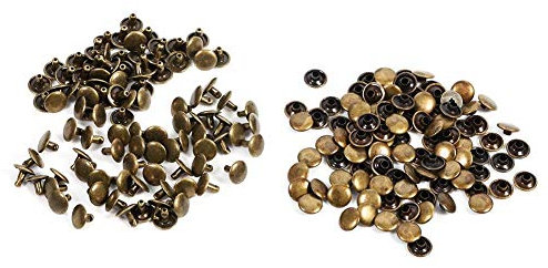 Rivetti in pelle, 100 set ribattini rapidi a doppio cappuccio rivetti decorativi a testa tonda in metallo per fai da te in pelle artigianato vestiti scarpe cinture riparazioni(Bronzo)