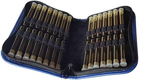 Homöopathie Taschenapotheke für Globuli Leder blau für 30 Glasröhrchen (mit 30 Braunglasröhrchen)