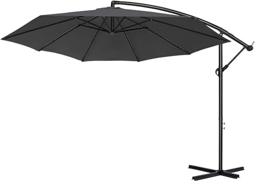 UISEBRT Alu Sonnenschirme 300cm höhenverstellbarer mit Solarbetriebene Warmweiß LED - Dunkelgrau Gartenschirm Balkonschirm Terrasse UV Schutz 40+ (300cm mit solar LED,Dunkelgrau)