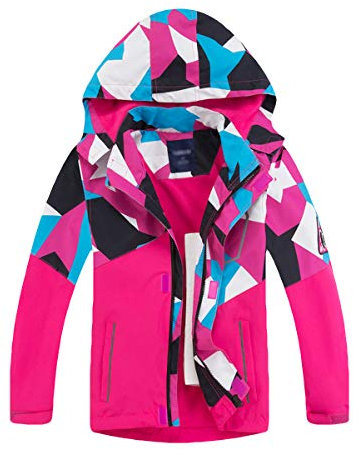 LAUSONS Manteaux Imperméables Enfant Camouflage Blouson Randonnée Garçon Coupe Vent Doublé Polaire avec Capuche Magenta 12-13 ans / 160cm