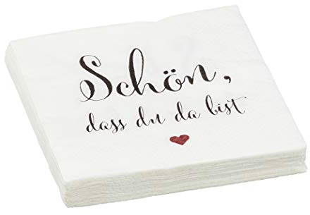 40 Stück Servietten Papierservietten mit Sprüche 3-lagig 33x33cm Feier Party Geburtstag Gäste Tischdeko (Schön, dass Du da bist)