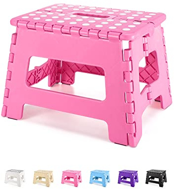 Dyforce Folding Step Stool 9 Inch, Kids Step Stool, Heavy Duty Step Stools for Adults, Compact Foot Stools, Light-Weight Toddler Step Stools for Kitchen, Bathroom, Holds Up to 300 lbs (Pink)