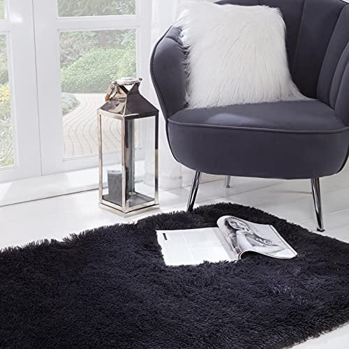 Sienna Large Rug for Bedroom, Super Soft Anti-Slip Fluffy Rug for Living Room Charcoal Grey Shaggy Area Rugs Thick Pile Non-Shedding Floor Carpet, 160 x 230cm