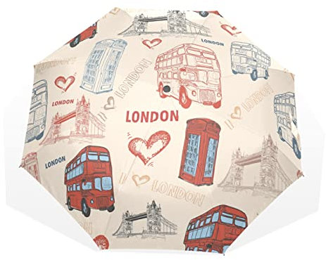 Regenschirm London Bridge Big Ben City Bus Winddicht 3 Falten Regenschirm für Damen Herren Mädchen Jungen Unisex Ultraleicht Outdoor Reise Kompakt Regenschirm