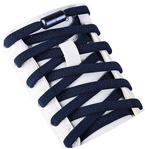 Olukssck 2 Paires Élastiques Lacets Plats avec Fermeture en Métal, sans Nœuds Cravate pour Enfants et Adultes, de Sport Chaussures Toutes Les Chaussures, Bleu Marine, 100, (Wl-C034)