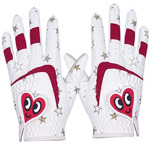 Colcolo 2 StückKinder Golfhandschuhe, Langlebige Kinder Golfhandschuhe Premium Leder Links Rechtshänder Rutschfester Warmer Golfhandschuh für Mädchen - S