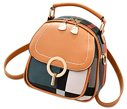Ergocar Rucksack Damen Elegant, Anti Diebstahl Frauen Wandelbarer Rucksack Geldbörse Klein, Mode Plaid PU Leder Reiserucksack, Mädchen Schultasche Lässiger Tagesrucksack, Braun