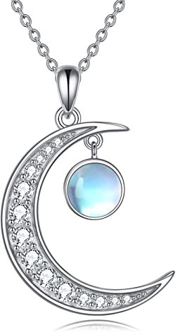 YAFEINI Moon Necklace for Women 925 Sterling Silver Moonstone Crescent Moon Pendant Jewellery Gifts for Women Teen Girls
