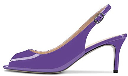 NobleOnly Donna Spillo Medio Tacco Heel Aperte sulla Punta Sandali Slingback Cinturino alla Caviglia da Matrimonio Ufficio Pumps 6.5 CM Heels Scarpe Viola 42 EU