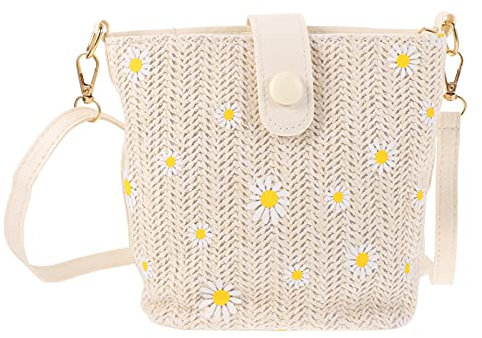 VALICLUD Umhängetasche Daisy Tasche Handtasche Geflochten 1Pcbag Abnehmbares Weißes Blumenmuster für Kleinigkeiten Make-Up Spiel Hand Urlaub Blumenstil Stroh X. Körper in Damengeldbörse