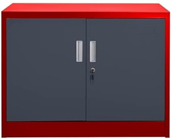 Jet-Line | Stahlschrank KIEW | rot-dunkelgrau | 90x40x90cm | Metallschrank | Aktenschrank | Büroschrank | Werkstattschrank