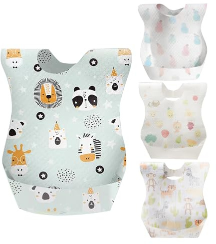 LATRAT 40 Stück Einweg-Lätzchen für Babys, wasserdichtes Baby-Lätzchen, Vliesstoff, verstellbar, Tasche für Babynahrung für Zuhause, Reisen, 0 bis 3 Jahre