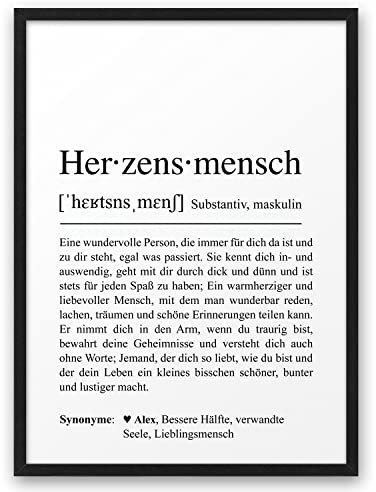 HERZENSMENSCH DEFINITION | ABOUKI Kunstdruck | Lieblingsmensch Poster Geschenk Herzensmensch Poster Freundschaft Poster Definition Bild Geschenkidee Ehemann Ehefrau | Personalisiert
