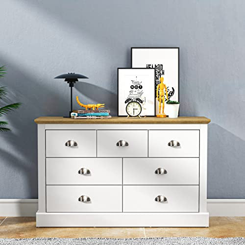 Galano Sufy 3+4 Drawer Chest – Wide Storage Cabinet for Bedroom, Hallway, or Entryway – Clothes Organizer (White)