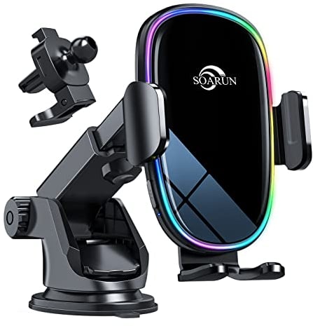 SOARUN Car Phone Holder Wireless Charger, Qi 15W Wireless Car Charger, Auto Clamping Cell Phone Mount for Car Air Vent/Dashboard, for iPhone 16/15/14/13/12/11/X,S23/S22/S21/S20 etc