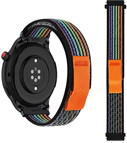 MiRowy 22mm Correa Compatible con Huawei Watch GT 3 46mm/3/3 Pro, Velcro Elasticity Pulsera de Nailon para Amazfit GTR 4/GTR 3/Garmin Forerunner 255/Xiaomi Mi watch/S1/S1 Active - Negro & Iridiscente
