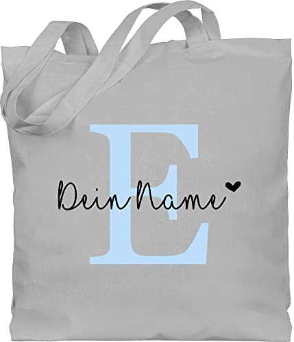 Baumwolltasche - Name anpassbar Buchstabe Herzchen I Geschenk Initialen - Unisize - Hellgrau - stoffbeutel kindergarten namens geschenke buchstaben e beutel einkaufstasche für erzieherinnen