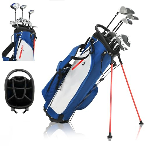 SPOTRAVEL Golf Clubs Package Set, Men/Women Professional Golf Set with 460CC Alloy Driver, 6# to 9# Irons, Putter and Stand Bag, Complete Steel Shaft Golf Package Set for Adults (Blue)