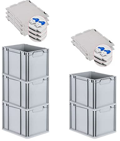 PROREGAL SuperSparSet 5x Eurobox NextGen Economy mit Scharnierdeckel & blauen Verschlüssen | Griffe geschlossen | HxBxT 32x30x40cm | 30 Liter | Eurobehälter Transportbox Transportbehälter