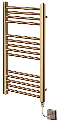 Greened House Electric Brushed Brass Straight Heated Towel Rail 500mm Wide x 800mm High Flat Towel Radiator