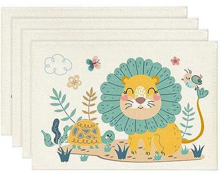 Artoid Mode Löwe Schildkröte Dschungel Kinder Platzsets 4er Set, 30x45cm Tischset Waschbar Platzdeckchen Küche Party Deko
