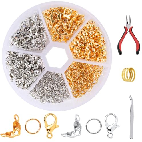 463 Stück Kettenverschluss, Verschlüsse für Armbänder, Schmuckherstellung Zubehör, Ketten Verschlüsse Armband Verschluss Diy Set mit Zange Pinzette, Jewelry Bracelet Making Kit, Gold & Silber