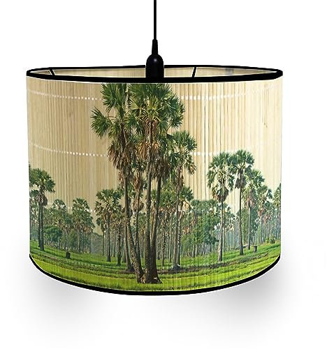 FANSU Abat-Jour en Bambou Classique Imprimé Animal et Végétal Tambour Abat-jour, Remplacement Abat, Jour Fait à la Main, pour Lampe de Table,Suspension,Lampe de Chevet,Lampadaire (forêt)