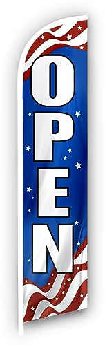 Now Open Flags for Businesses, Advertising Flags for Outside, Restaurant, House, Food Trucks, Events and Fairs - Now Open Banner Feather Flag 12ft x 2.5ft (Pole and hardware are not included)