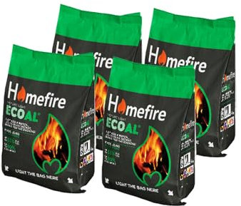 Homefire Instant Light Smokeless Ecoal Bag, for Open Fires and Multi-fuel Stoves, 3 kg (Pack of 4)