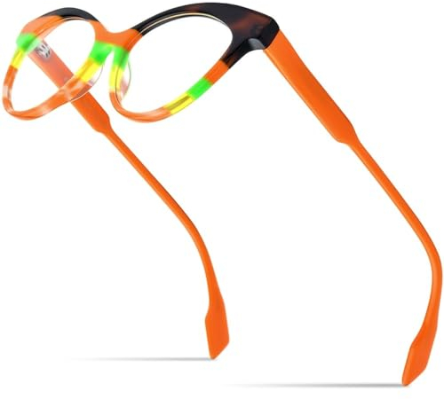 MUTYNE Mehrfarbige Acetat-Brillengestelle für Damen, große Übergröße, Katzenaugen-Brillen, Damenbrillen, Brillen, Orange, Einheitsgröße