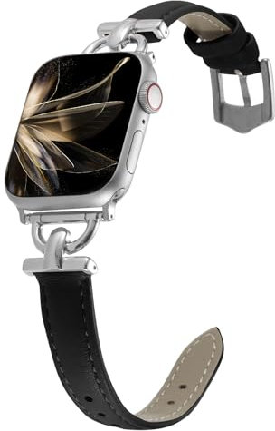 KoGiio Correa Cuero Compatible con Correa Apple Watch Cinturino 42mm/44mm/45mm/49mm Mujer, Suave Mujeres Cuero Pulsera de Repuesto para iWatch Series 9/8/7/6/5/4/3/2/1/SE/SE 2/Ultra 2/Ultra - Negro