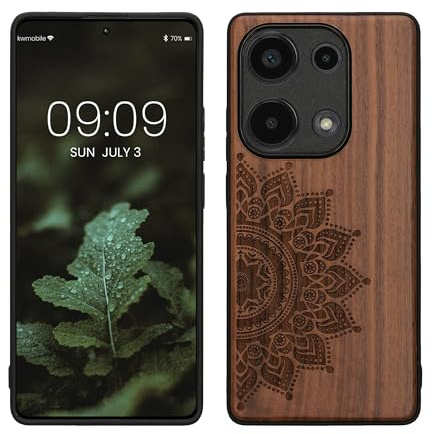 kwmobile Handyhülle für Xiaomi Redmi Note 13 Pro 4G Hülle Holz - Case mit TPU Bumper - Stoßfestes Hardcase - Schutzhülle Cover in Dunkelbraun