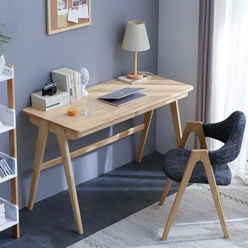 Cttasty Computertisch, Massivholzschreibtisch, Moderner Holz-Studier-Arbeitstisch, Schreibtisch für Heimbüro, Vintage Kleiner Schreibtisch für Schlafzimmer, 74 x 100 x 55cm(Natur)