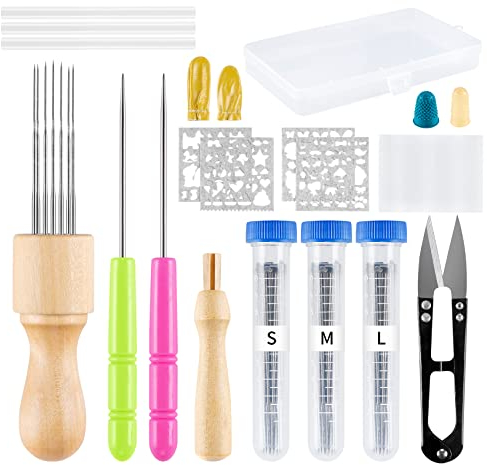 Homewit Filznadeln Set 65 Stücke Nadelfilz Set mit Filznadeln in 3 Größen Nadelfilz-Starter-Set ideal für Anfänger oder Profis