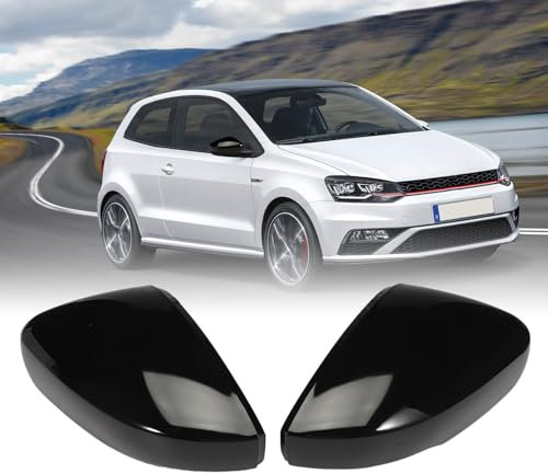 Attisfiera 1 Pair Car Door Wing Mirror Cap Left and Right for Po-l-o MK5 2009-2017 car rearview side mirror cover caps,Side Mirror Covers Black